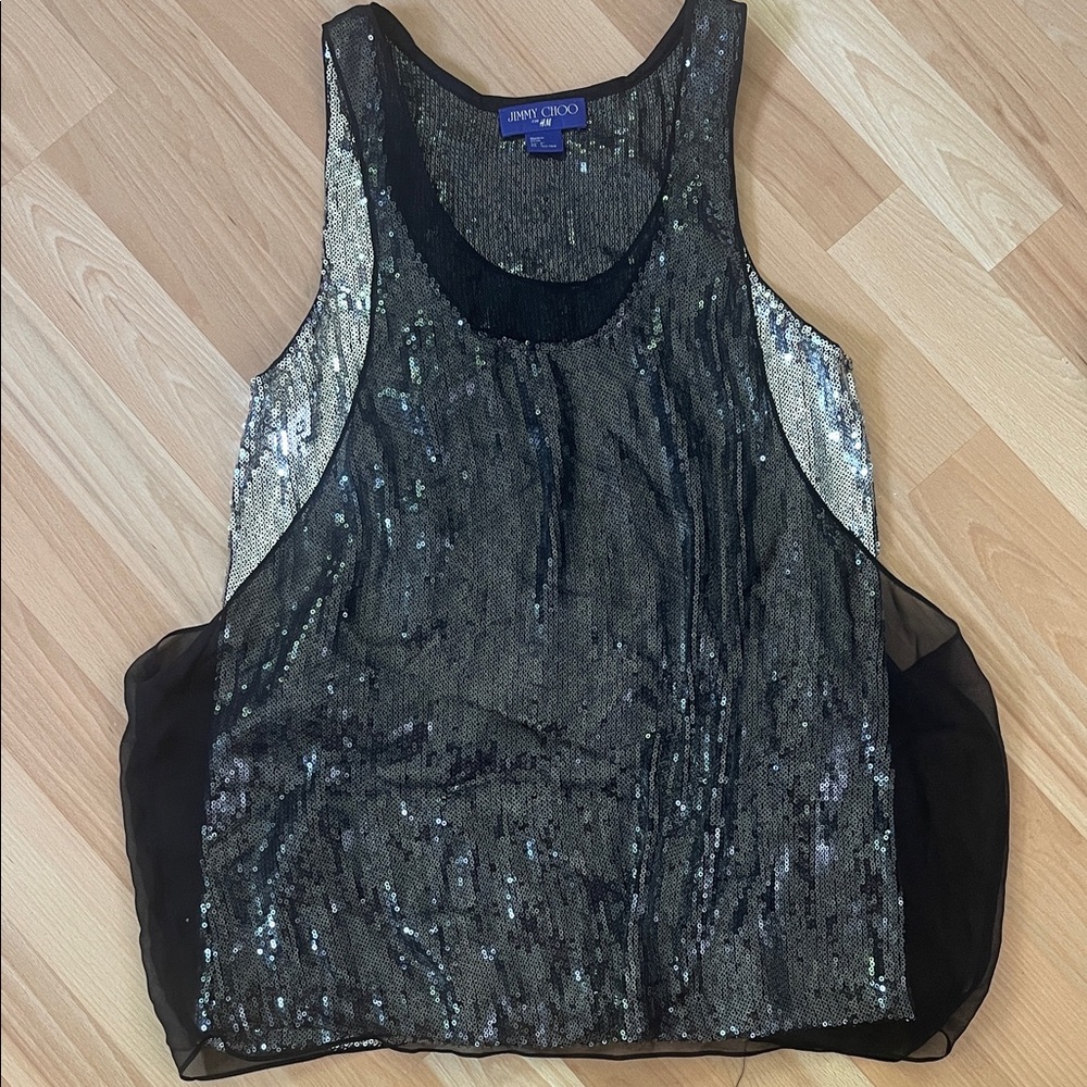 Jimmy Choo for H&M Black and Silver Sequin Tank Top